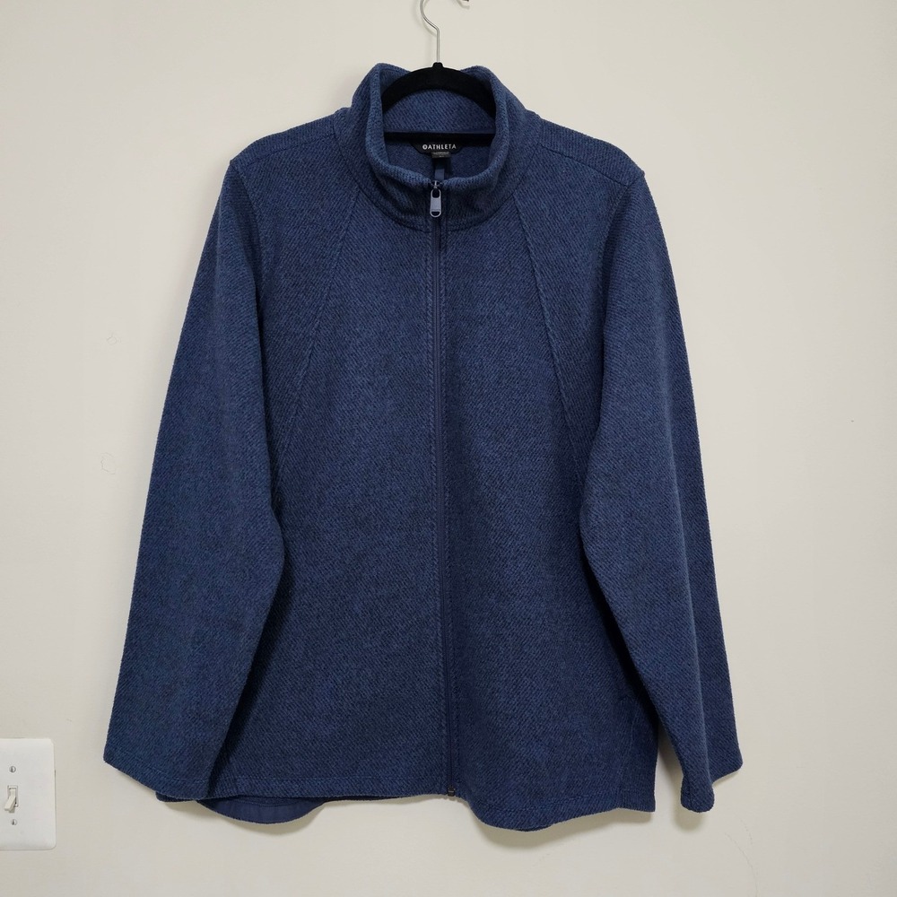Athleta 2X Full Zip Stroll Fleece Jacket Blue Heathered‎ Outdoor Athleisure NWT